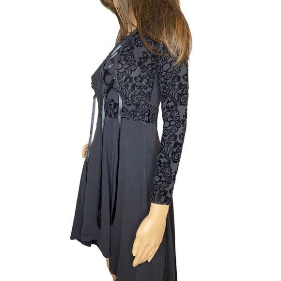 Royal Bones Dang Goodman Goth Black Velvet Lace Top Midi Dress Size Small - Picture 4 of 9